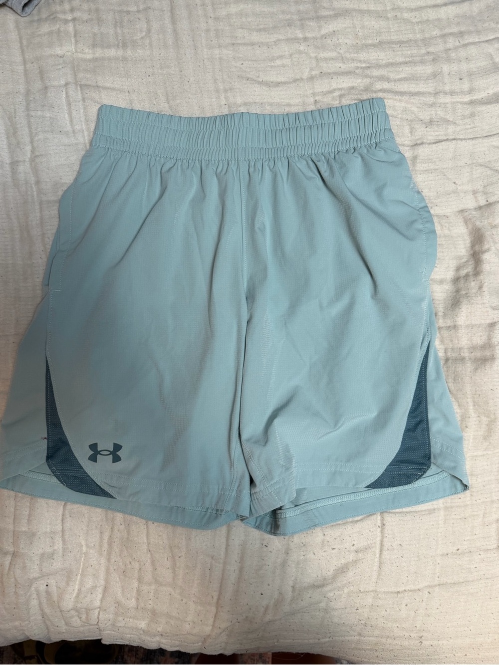 Under Armour Men's Pale Blue Athletic Shorts with Dark Blue Accents